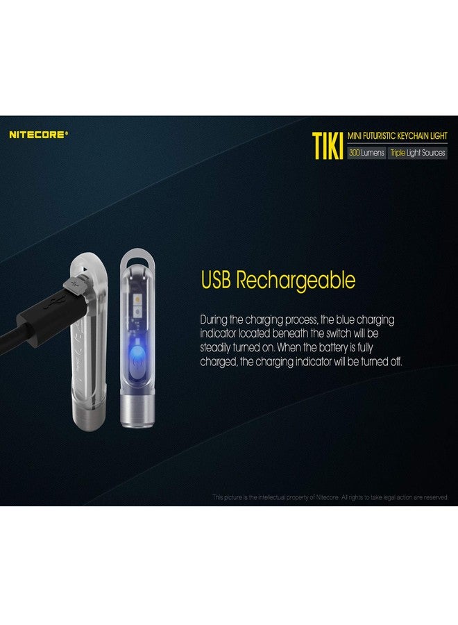 Nitecore Tiki LE Keychain Flashlight, 300 Lumens USB-C Rechargeable with Red Blue Light and LumenTac USB Cable - Image 5
